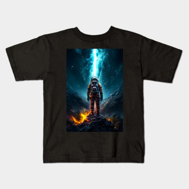 Stargazing Voyager - Astronaut on New Planet Kids T-Shirt by Lematworks